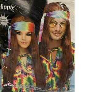 Red Hippie Long Hair Wig & Bandana 14+ Unisex Halloween Costume Accessory